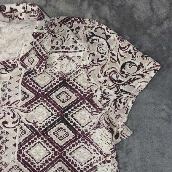 Chicos women's 3 White & Brown Short Sleeve Collared Abstract Summer T-Shirt - Picture 6 of 12